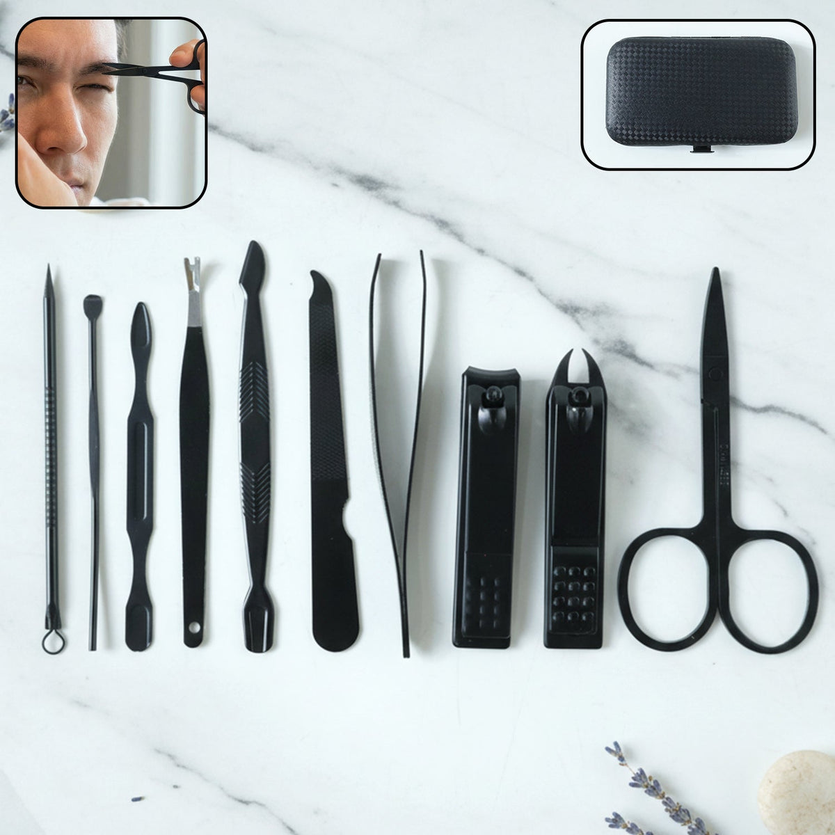 10-in-1 professional manicure kit with nail grooming tools in a compact case