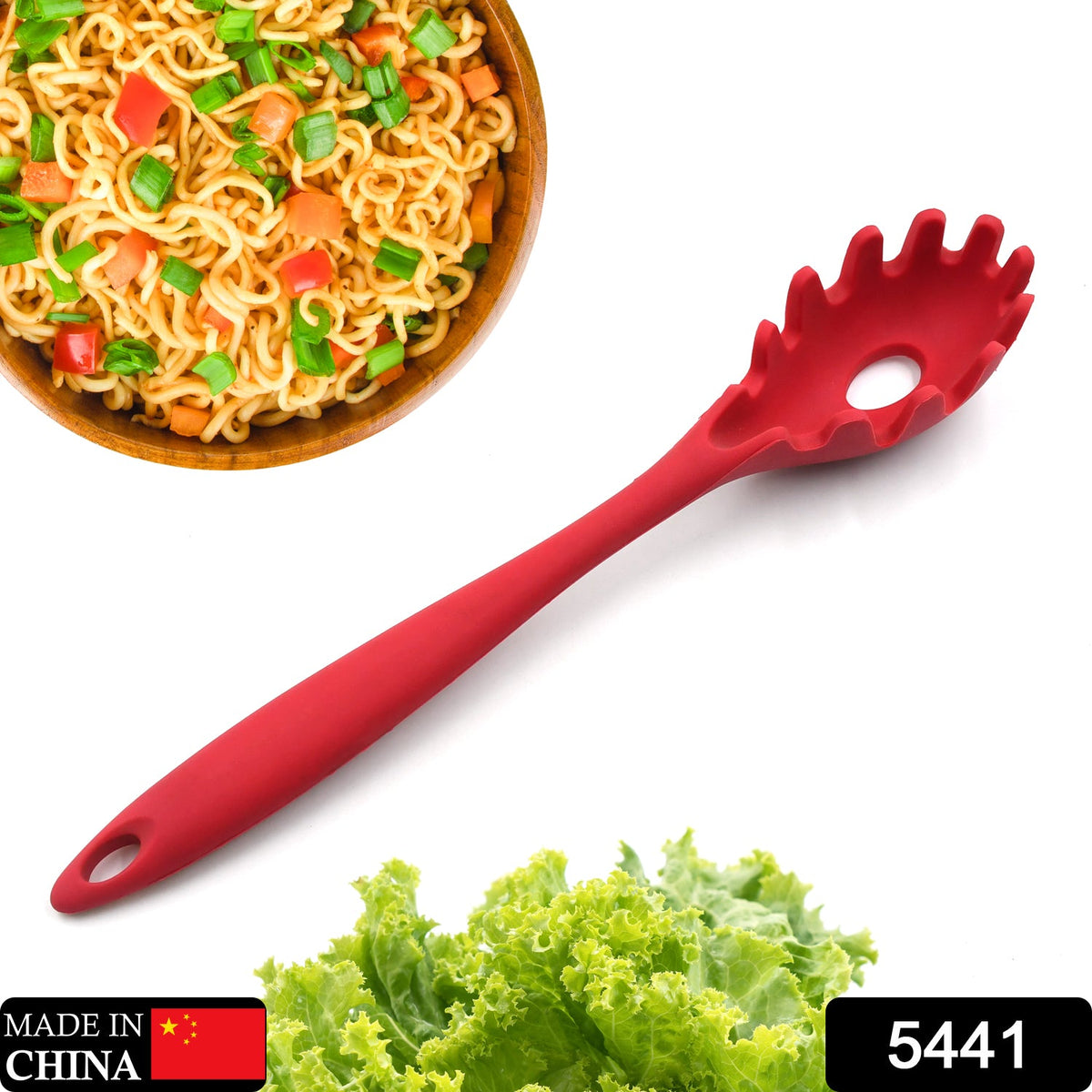 Heat-resistant silicone spaghetti strainer in a cooking pot.