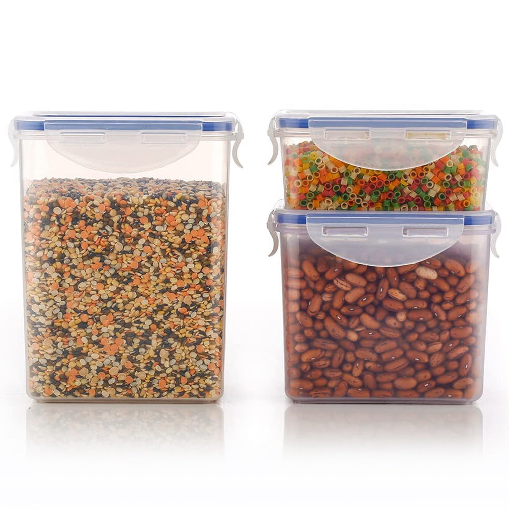 Empty stackable airtight food storage containers ready for use.