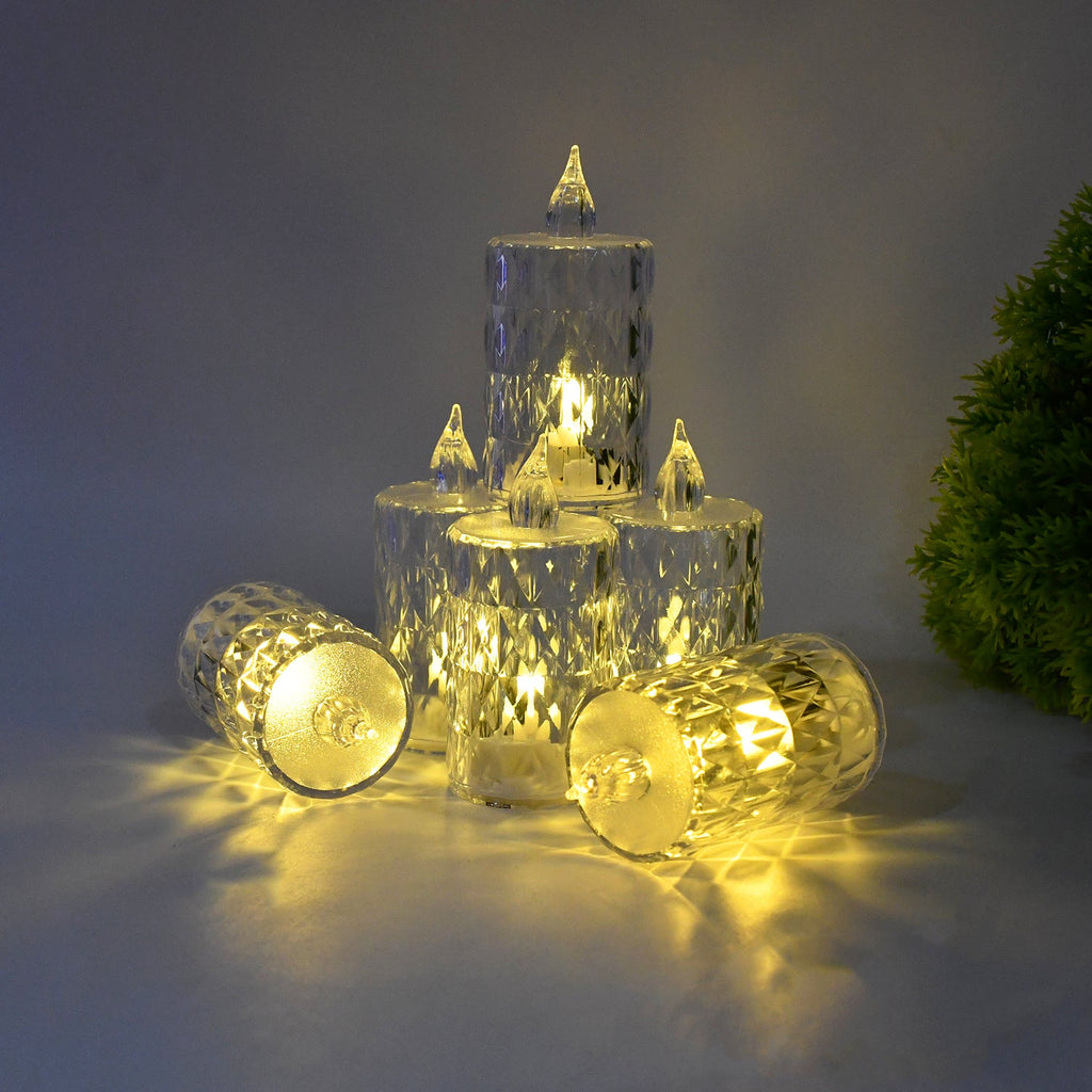 Group of LED flameless candles arranged for festive decoration