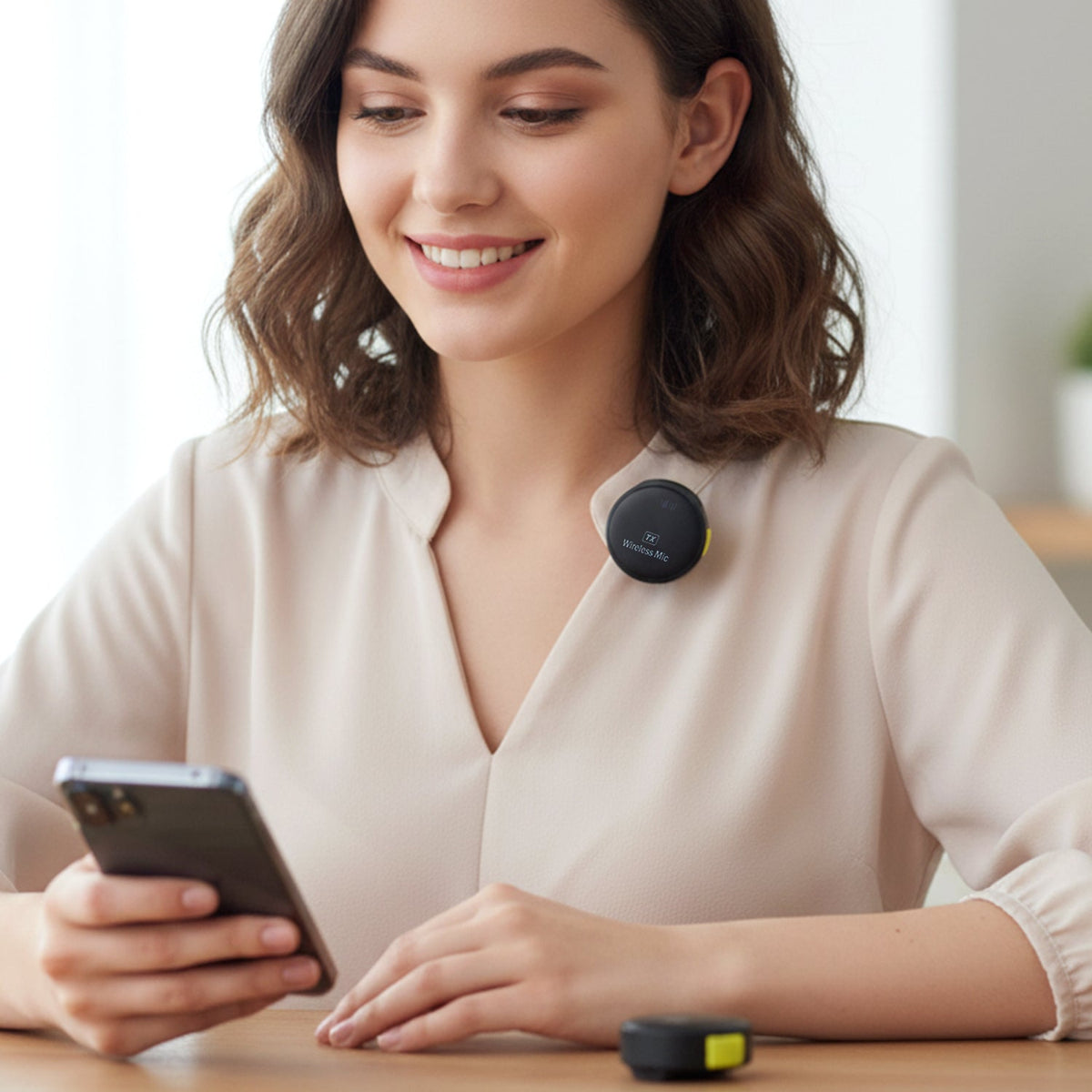 Portable wireless microphone system connected to a smartphone