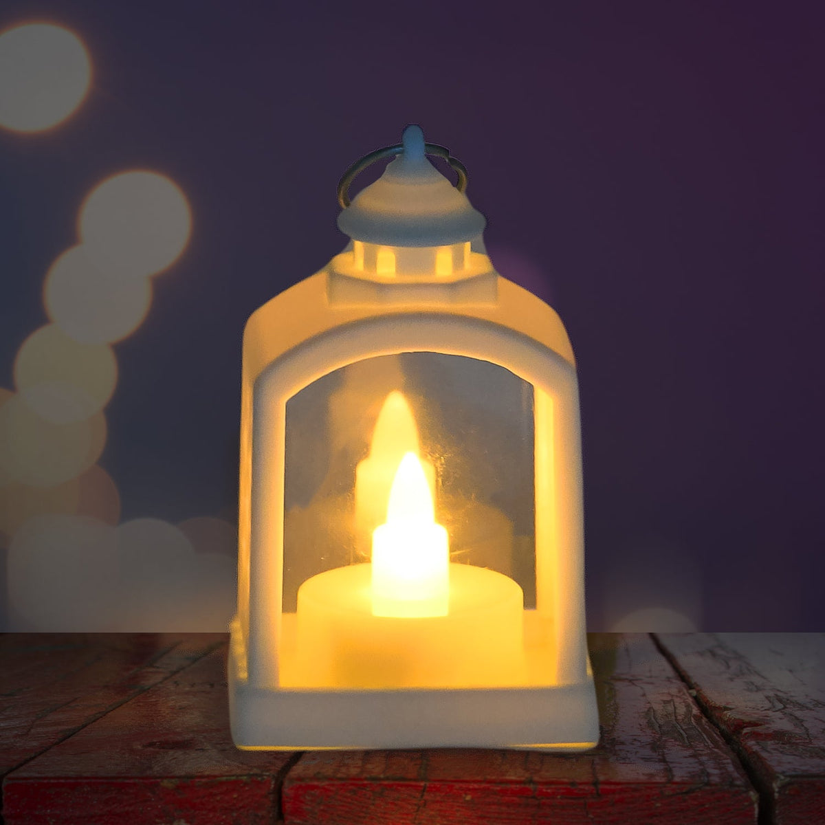 Smokeless LED lantern glowing softly on a traditional Indian setting.