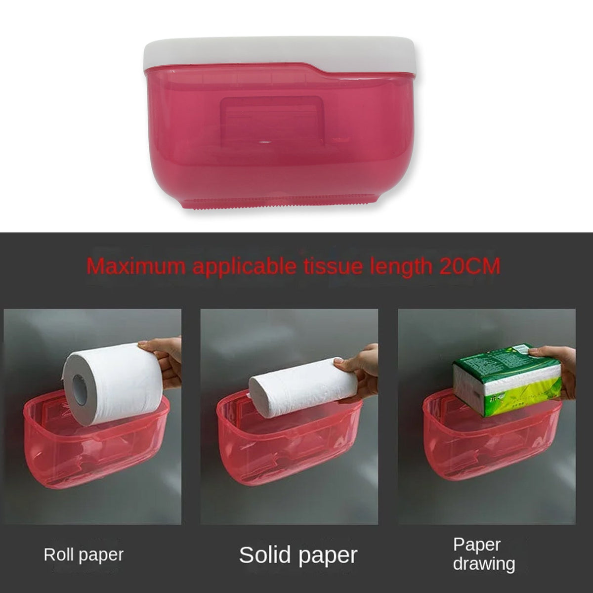 Diagram showing easy punch-free installation of the wall-mounted tissue dispenser and phone holder.