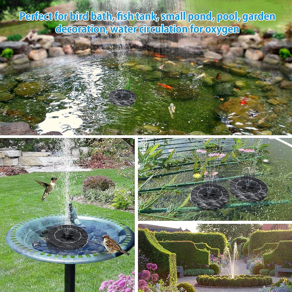 Solar-powered floating pump kit showcasing eco-friendly garden water feature