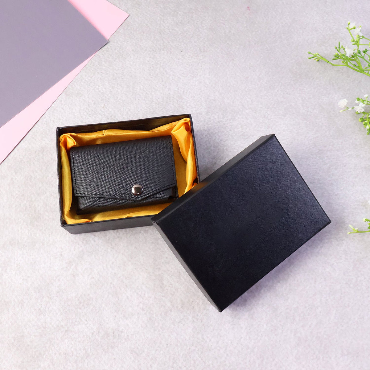 Premium card holder wallet featuring secure snap button design