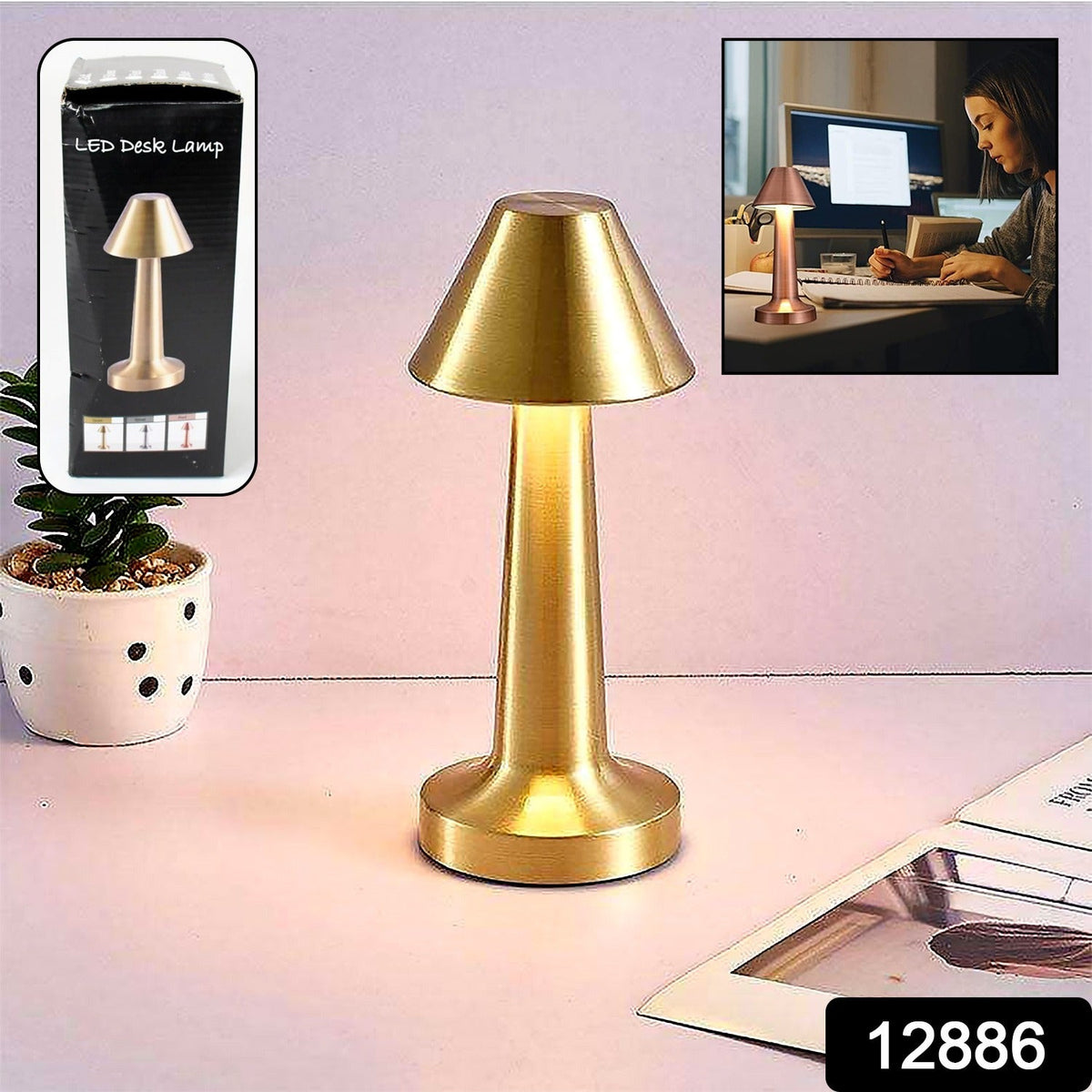 A portable Touch Control LED Lamp casting warm light on a wooden surface, perfect for a cozy reading corner.