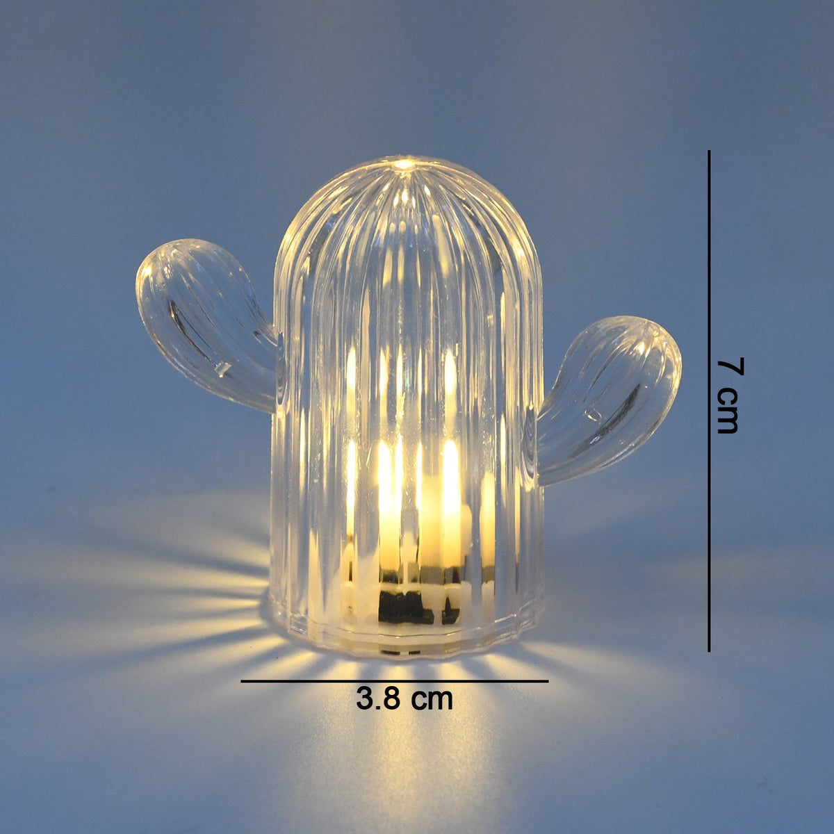 Detailed view of the top of a decorative night lamp in cactus shape, showing its LED bulb.