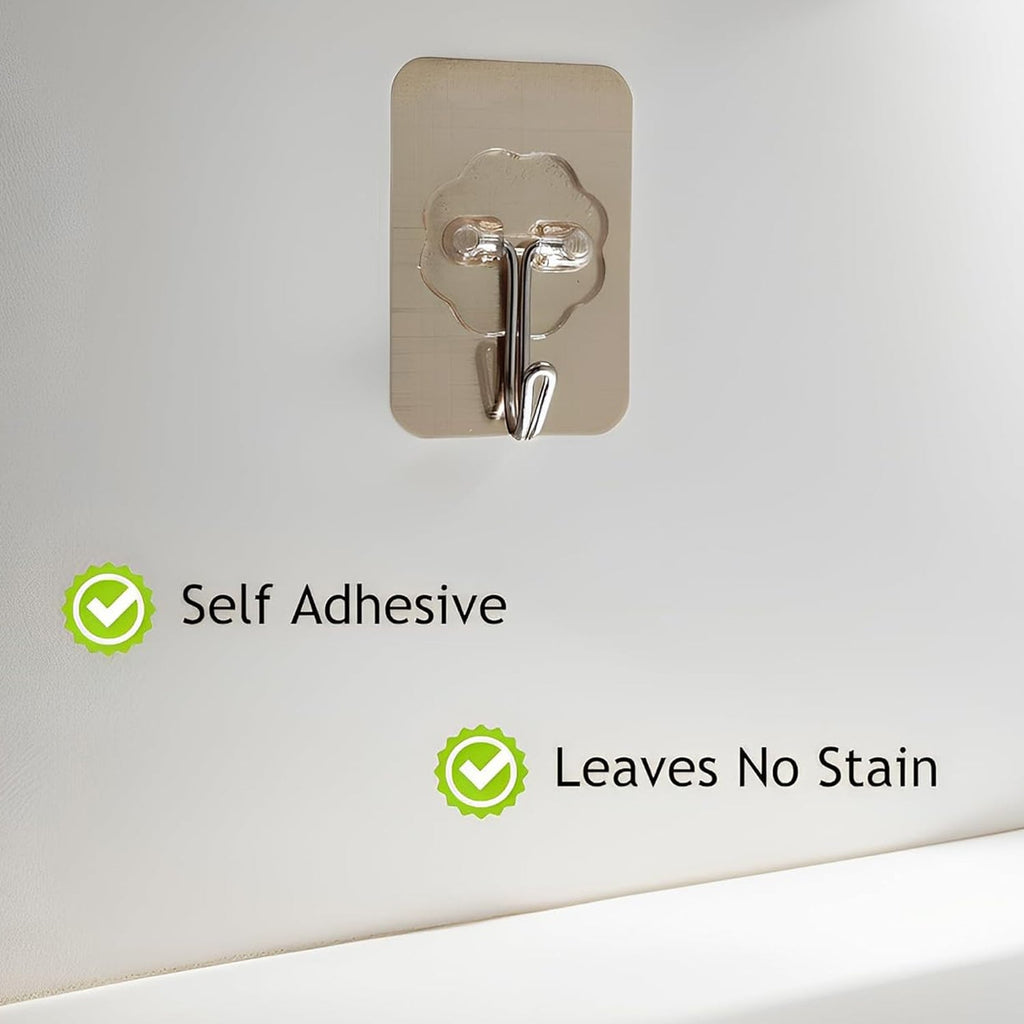 Close-up of reusable transparent wall hook adhesive for utility hanging