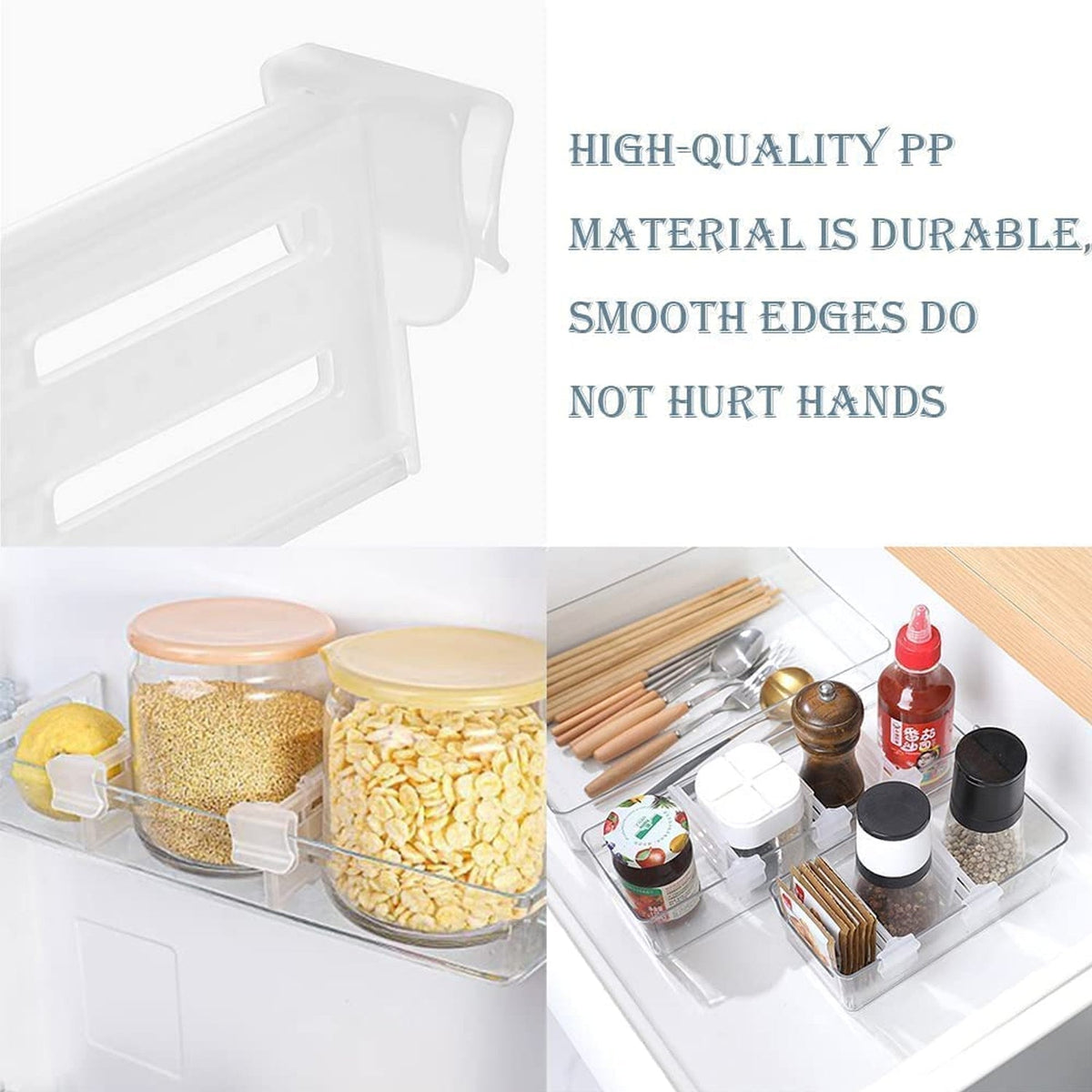 Practical kitchen organization solution with adjustable drawer dividers.