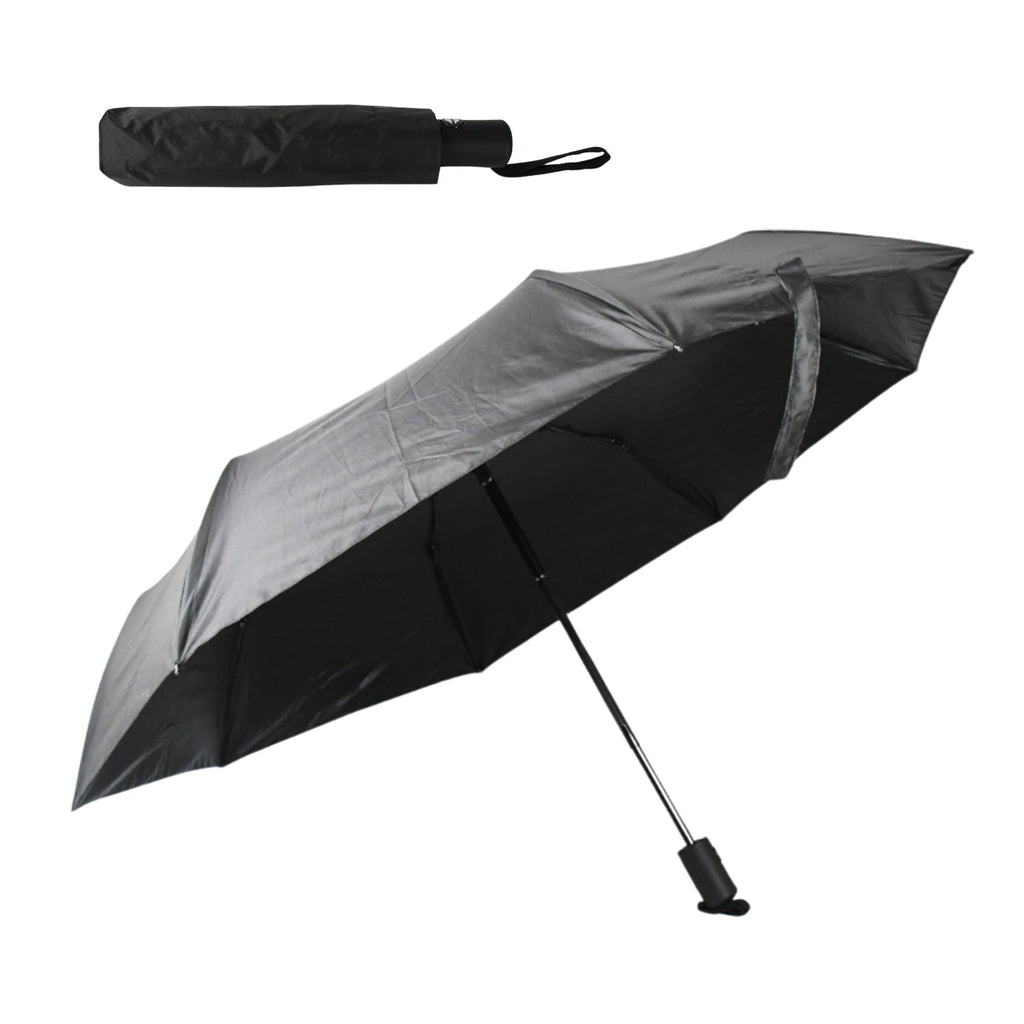 Close-up of the ergonomic, slip-proof handle of the compact umbrella with a wrist strap.