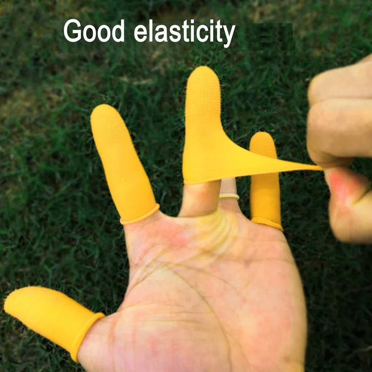 Silicone finger cots providing relief from finger cracking and discomfort.