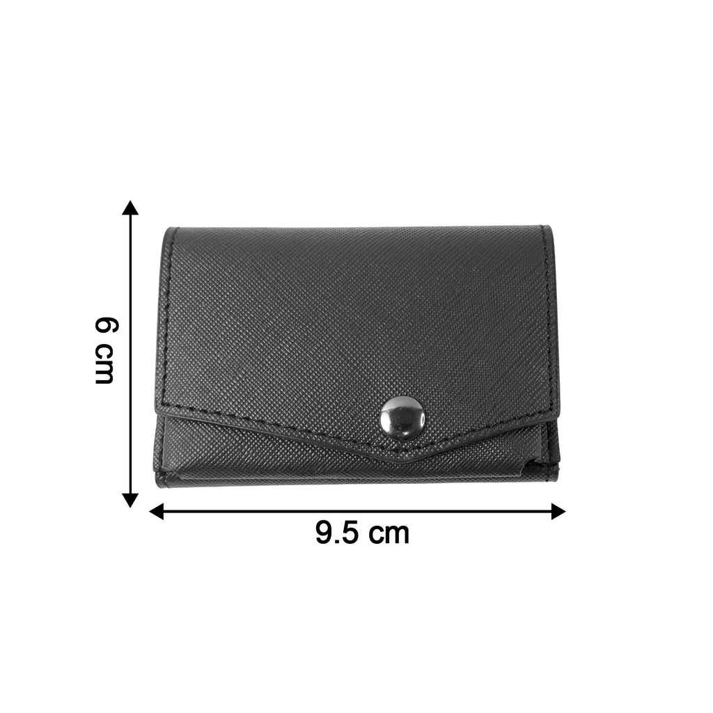 Textured compact wallet designed for organized card storage and portability
