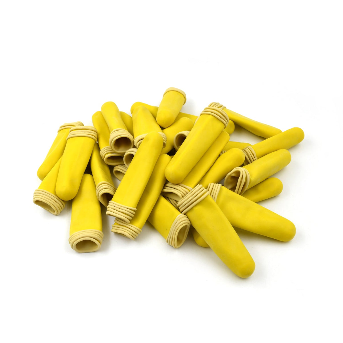 Individual silicone finger protectors, highlighting their soft and stretchable texture.