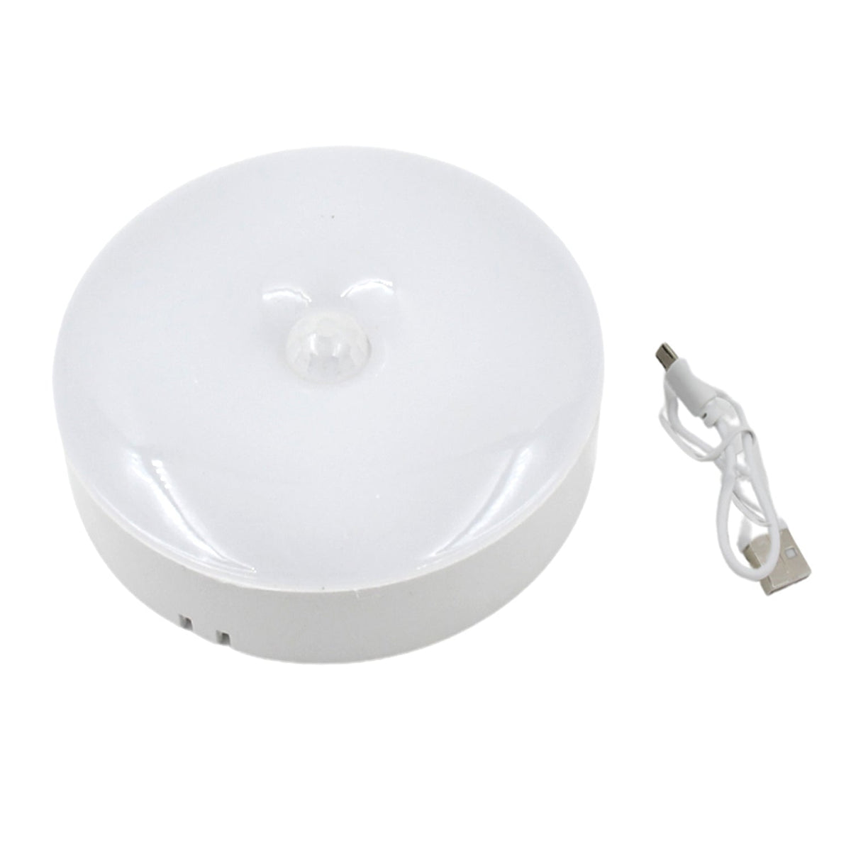 Round LED light with motion sensor capability, perfect for dark corners and storage areas.
