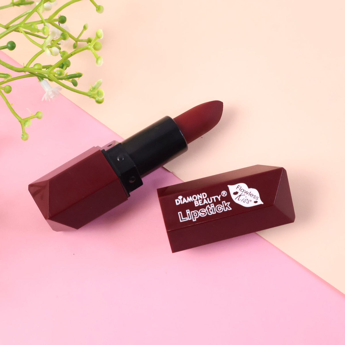 Matte lipstick displaying soft cream texture with non-drying formula