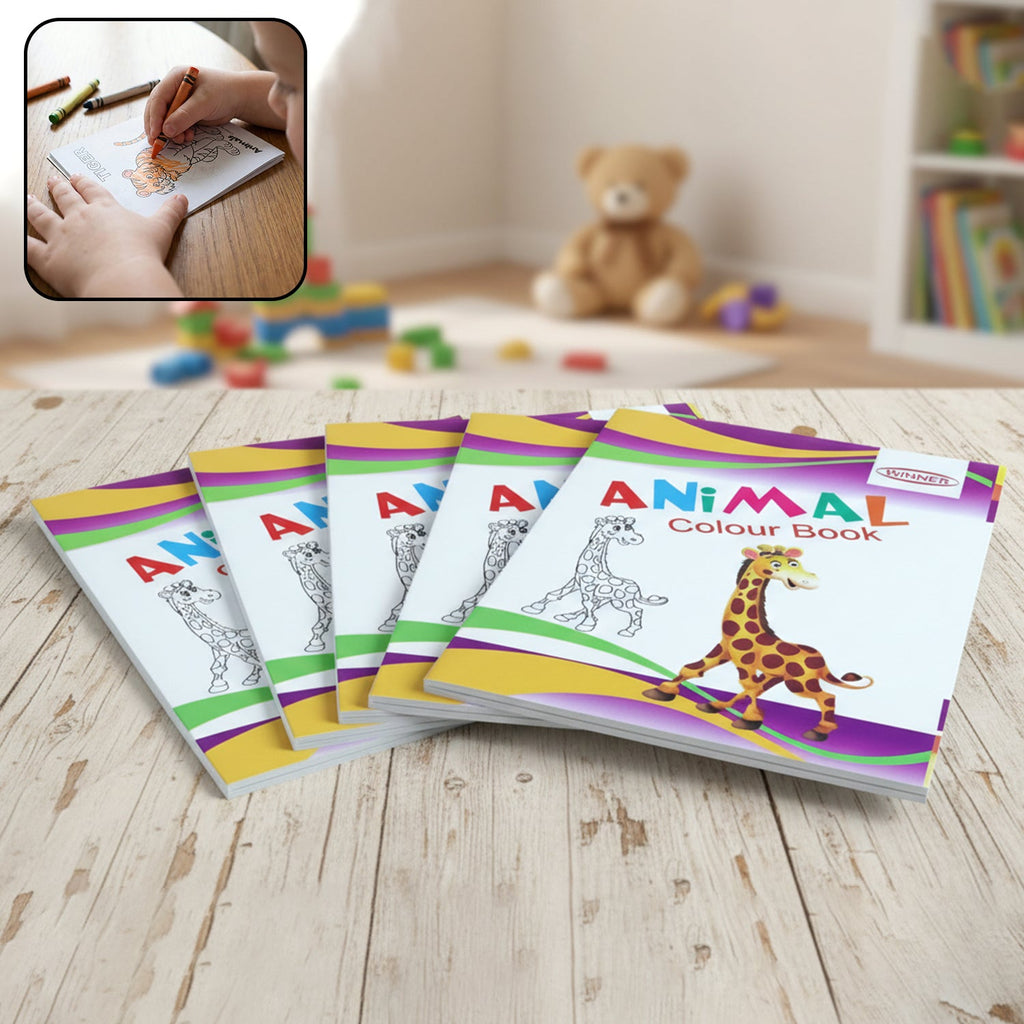 Close-up of child colouring an animal illustration in colouring book