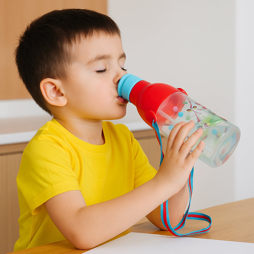 Components of the Nekza insulated water bottle: bottle, lid, straw, and dori.