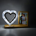 Heart shape crystal LED photo frame lamp glowing warmly