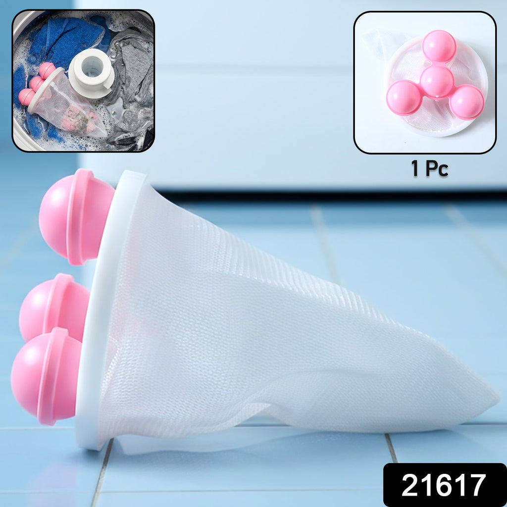 Close-up of lint catcher bag for washing machine trapping hair and lint