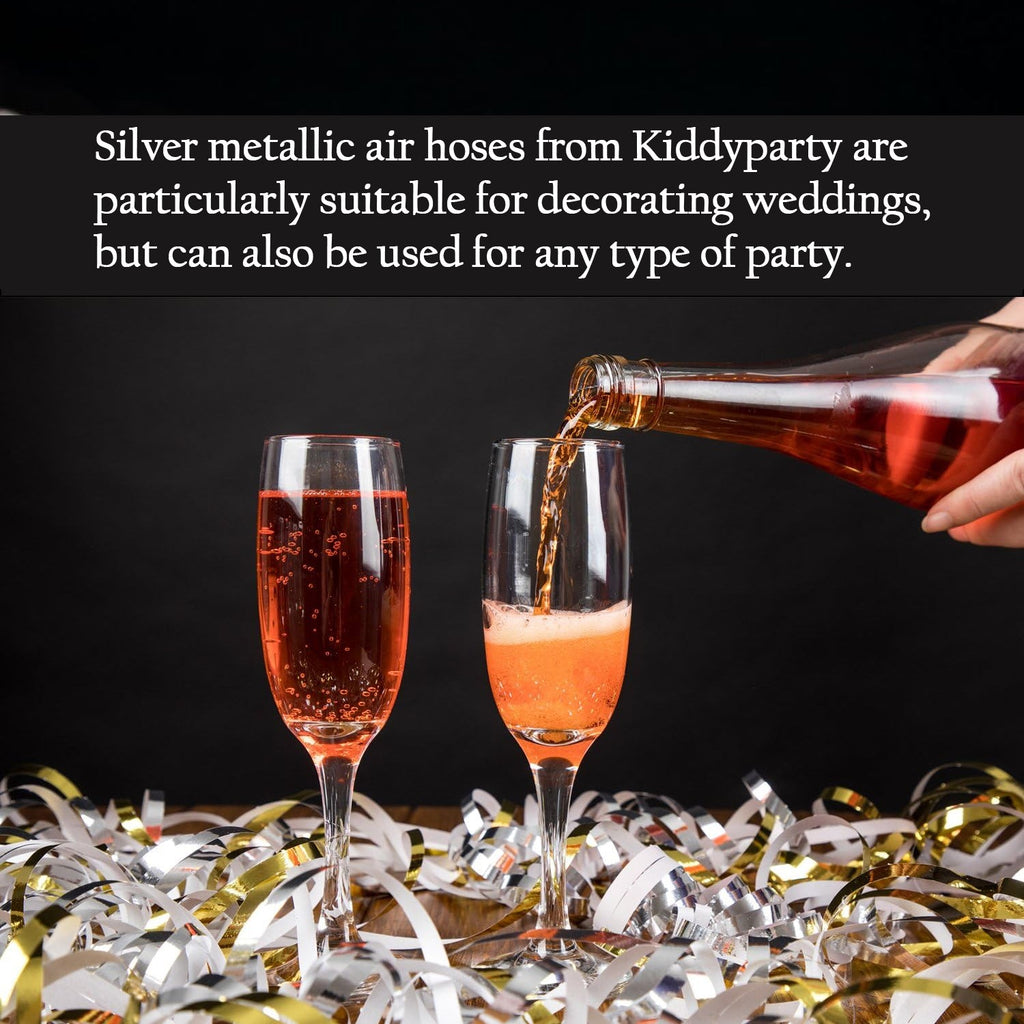 Assorted silver ribbons in various textures for party twirls.