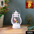 Close-up of a Santa LED lantern with a festive background.