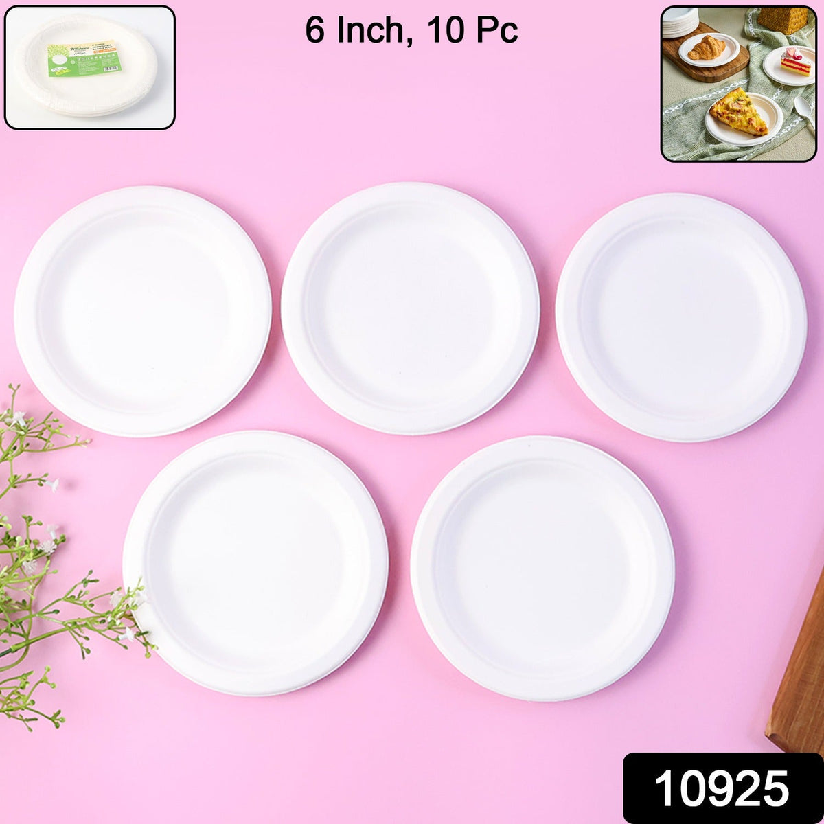 Stack of small round compostable paper plates for snacks and desserts