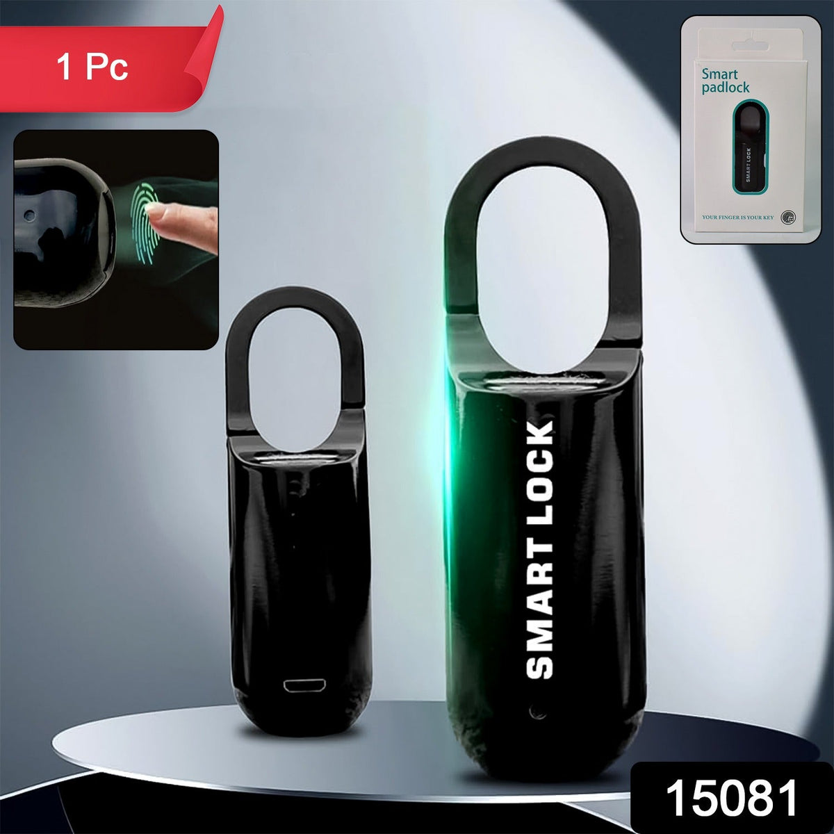 Safelix smart fingerprint padlock shown open, ready for use.
