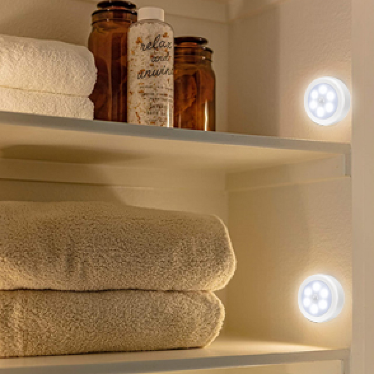 Side view of the compact Motion Sensor LED Light, showcasing its slim profile and wireless design.