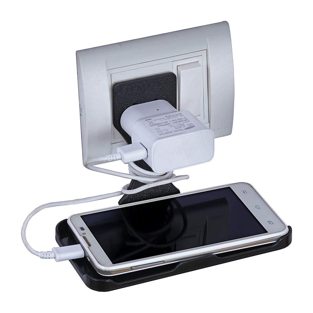 PHOBIA Mobile Charging Stand in grey, demonstrating its secure grip for various phone sizes.