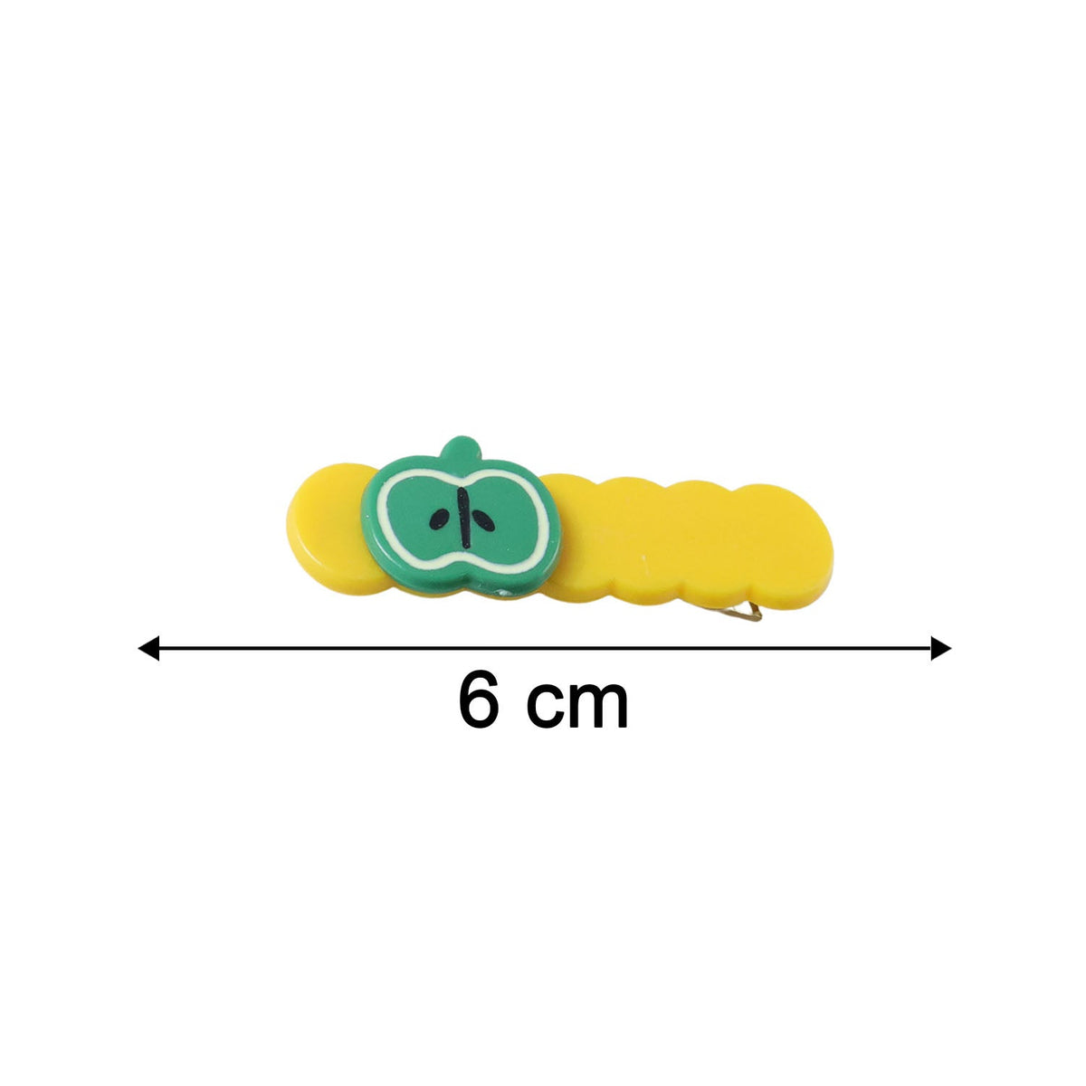 Size chart illustrating dimensions of apple design hair clips set