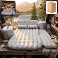 Portable car air mattress with pillows and electric pump open inside vehicle