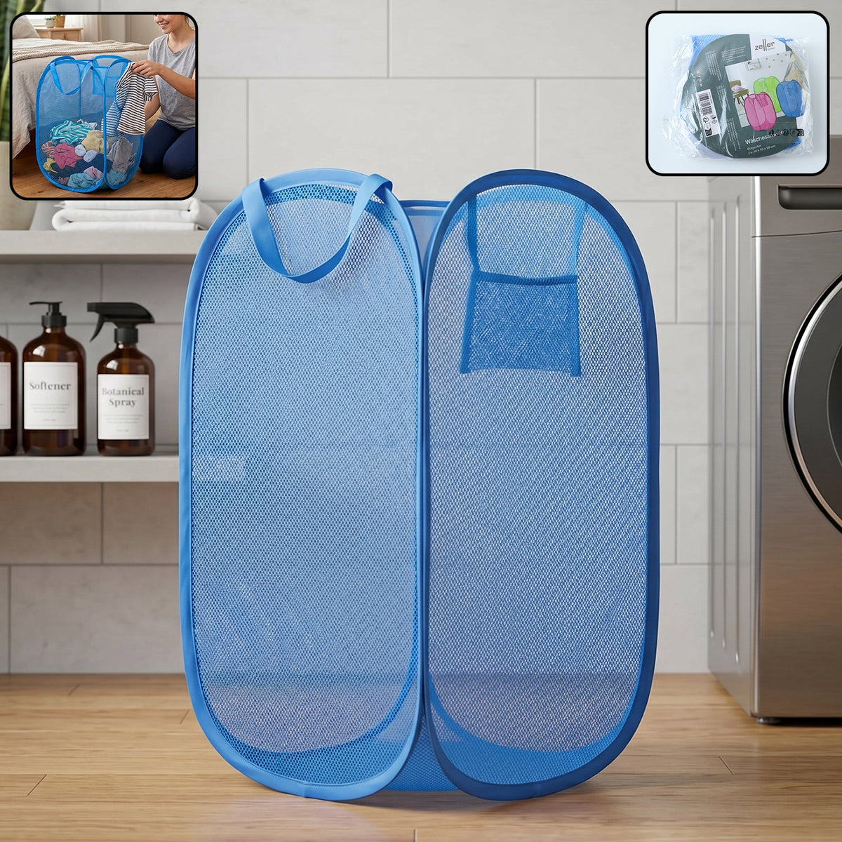 Foldable mesh laundry basket with handles for easy transport