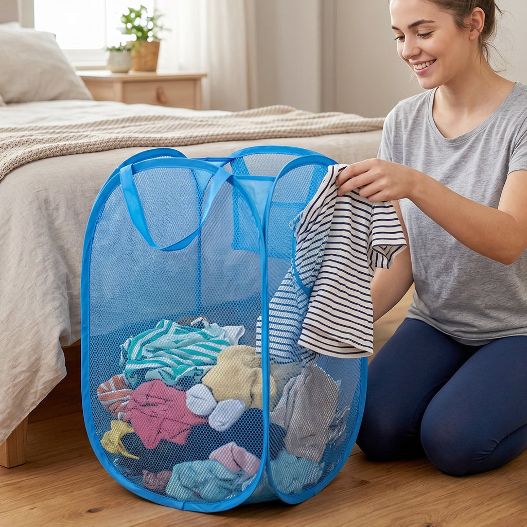 Breathable mesh laundry organizer bag with handles