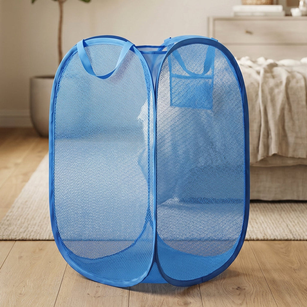 Bedroom clothes organizer basket, foldable mesh design