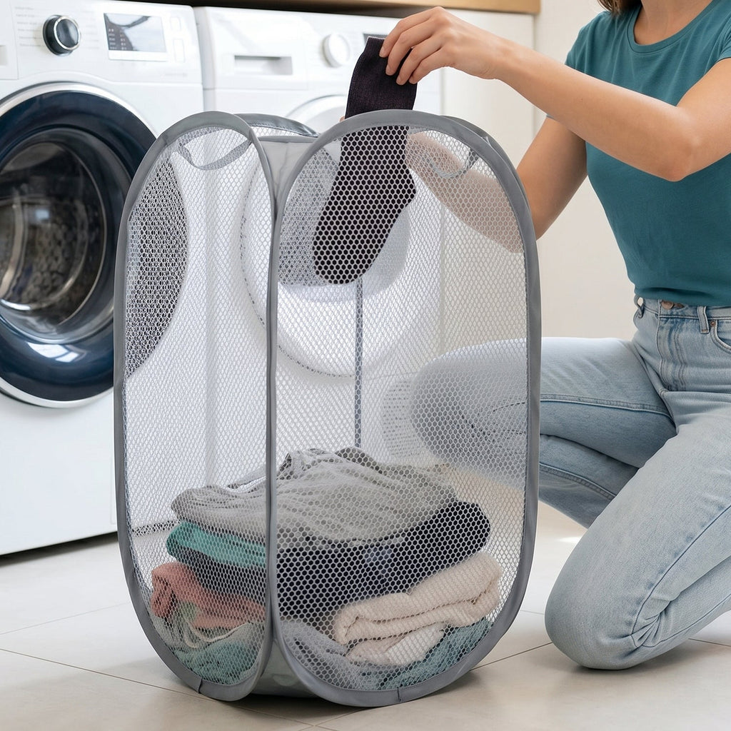 Portable collapsible laundry organizer with handles