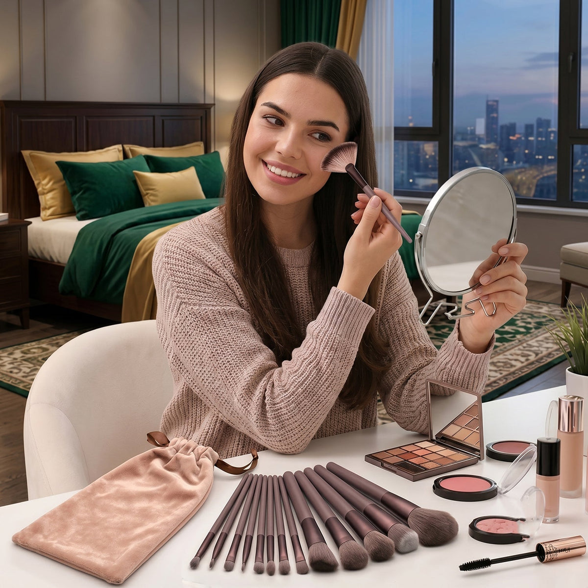 Makeup brush set with pouch for daily use