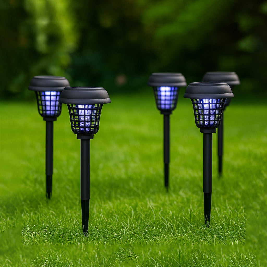 Set of solar bug zapper garden lights for pathway and lawn