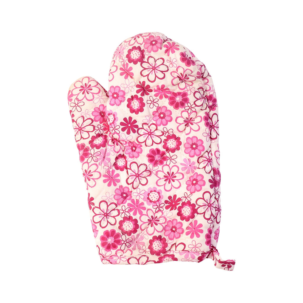 The elegant oven mitt and pot holder set displayed in a modern kitchen setting.