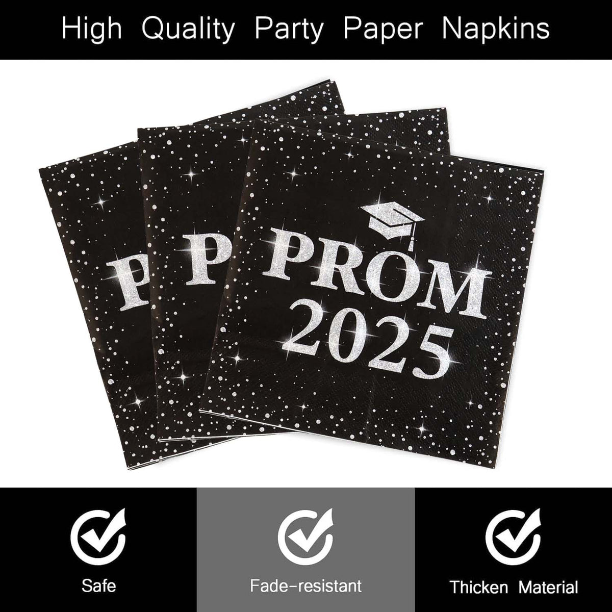 Party napkins displayed showing soft 3-ply disposable paper design