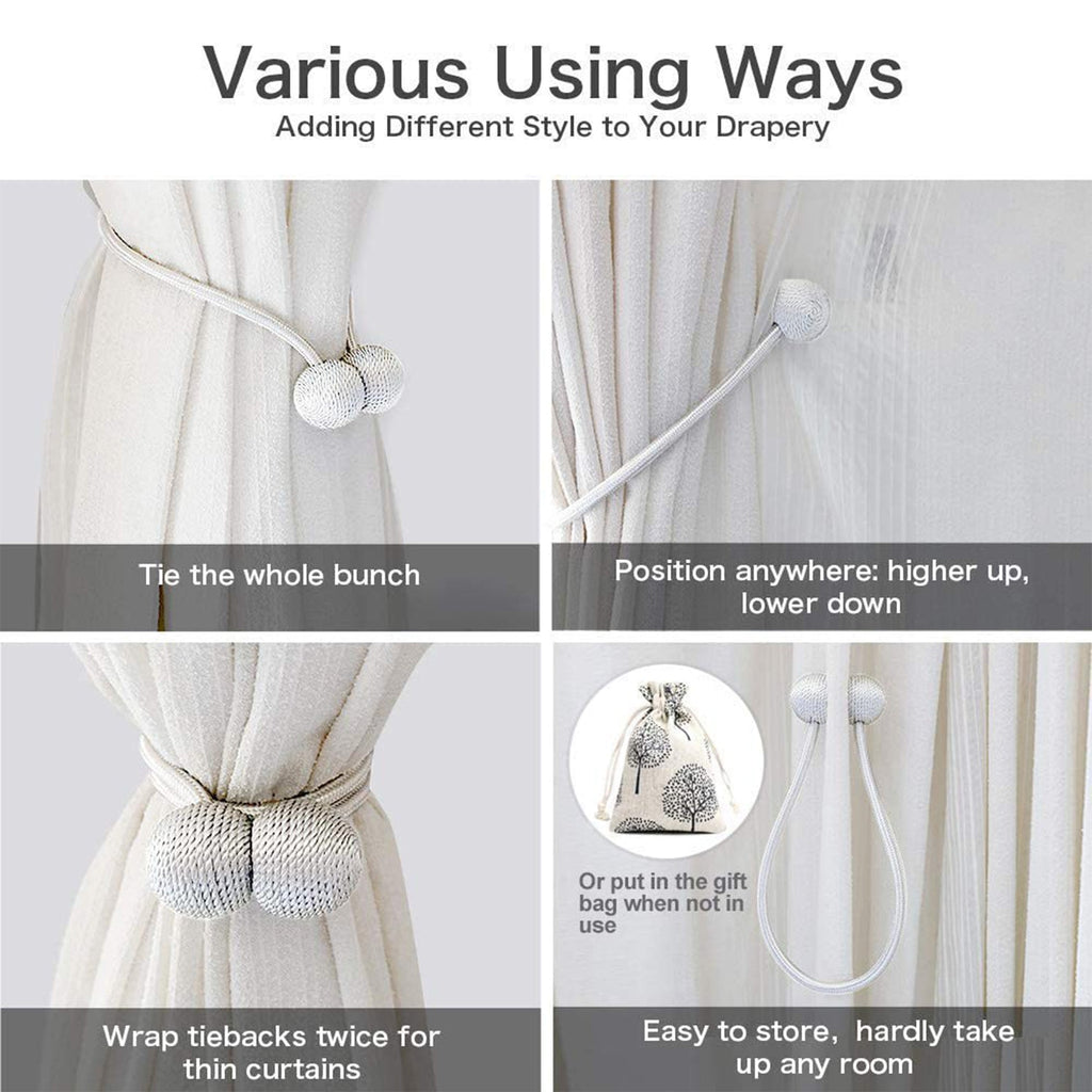 Magnetic curtain tieback securing a sheer white curtain with ease.