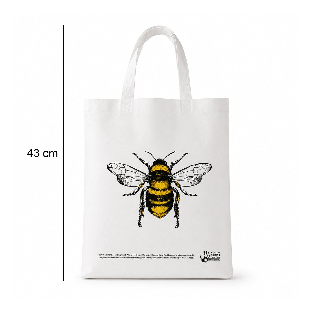 Size 43cm height bee print tote bag with groceries