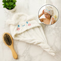 Microfiber hair drying towel wrap with cartoon face and button closure