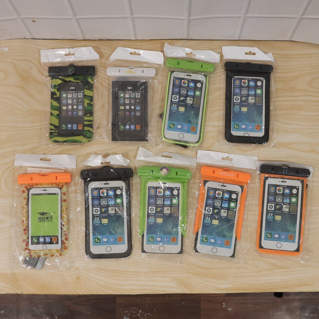 Lifestyle shot of waterproof mobile pouch in outdoor setting