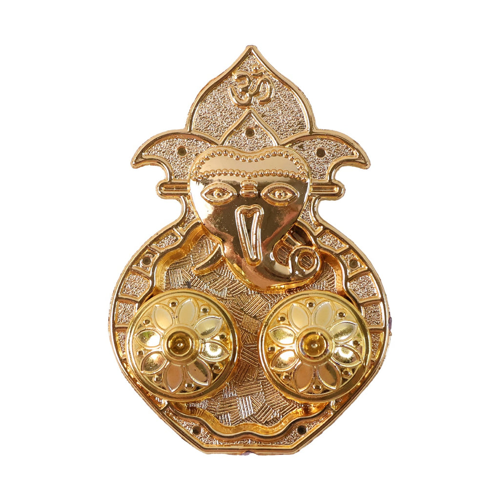 Twin compartment kumkum box with embossed traditional artwork of Lord Ganesha