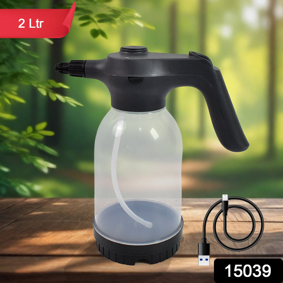 Handheld electric garden sprayer, compact and easy to operate.